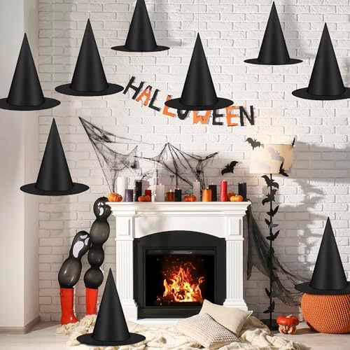 24 PCS Halloween Witch Hat with Nylon Ropes for Halloween Yard Decor