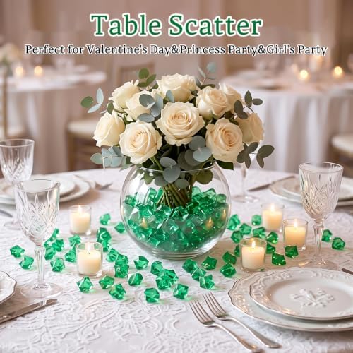 160 Pieces Deep Green Acrylic Fake Ice Rocks, Vase Filler for Table Scatter