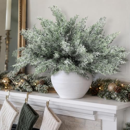 12 Pcs Large Christmas Snow Pine Branches, White Frosted Pine Needles Sprig
