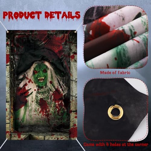 Newwiee 2 Pcs Scary Halloween Curtain Window Silhouette Cover, Green Witch