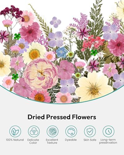 Dried Flowers, Resiners 100Pcs Pressed Flowers for Craft Baby Pink Real Natural Dried Flowers Dry Leaves Kit for DIY Making Crafts Resin Soap Candle Scrapbook Supplies Card Making Jewelry