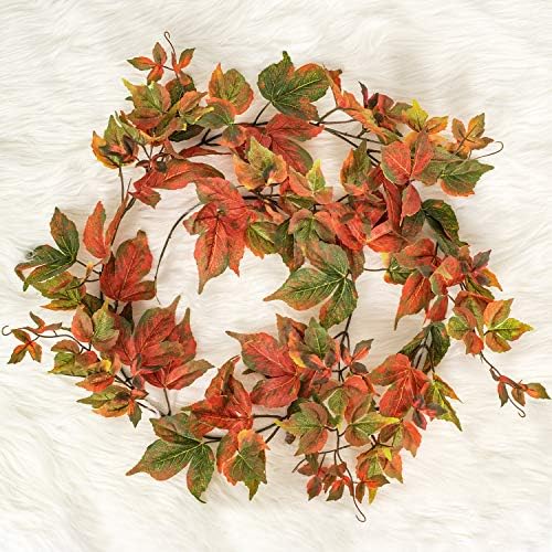 Lvydec 2 Pack Fall Maple Garland Clearance - 6.5ft/Piece Artificial Fall Foliage Garland Autumn Decor for Home Wedding Party