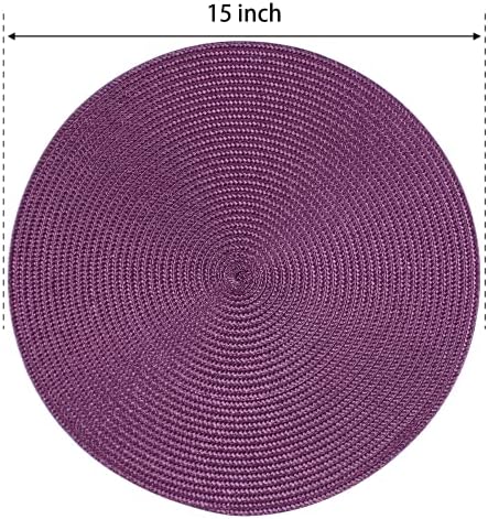 FunWheat Round Braided Placemats Set of 6 Table Mats for Dining Tables Woven Washable Non-Slip Place mats 15 inch(Purple, 6pcs)