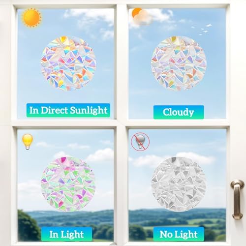 65Pcs Circle Window Stickers Non Adhesive Window Decals to Prevent Bird Strikes Vinyl Reusable Prism Rainbow Windows Clings for Birds Sun Catcher Sticker