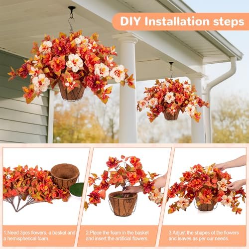 Artificial Fake Fall Hanging Flowers with Basket for Outdoors Decoration