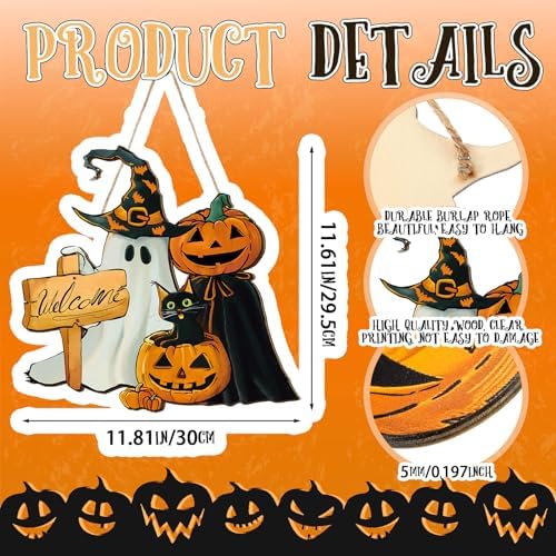 Barydat Happy Halloween Ghost Wreath Black Cat Welcome Front Door Sign