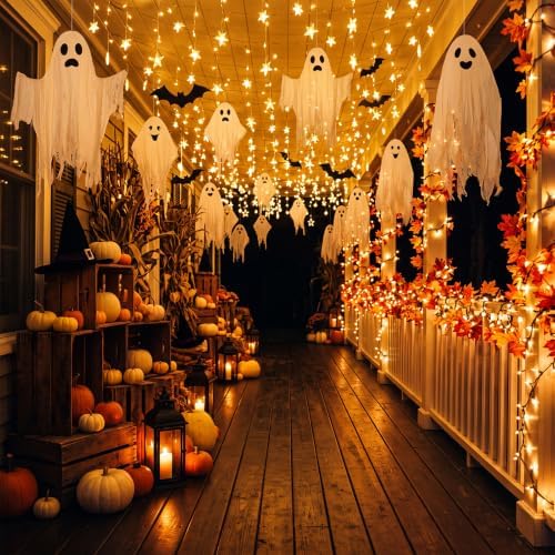 Irenare 12 Pcs Halloween Hanging Ghost Outdoor Decoration, 3 Sizes