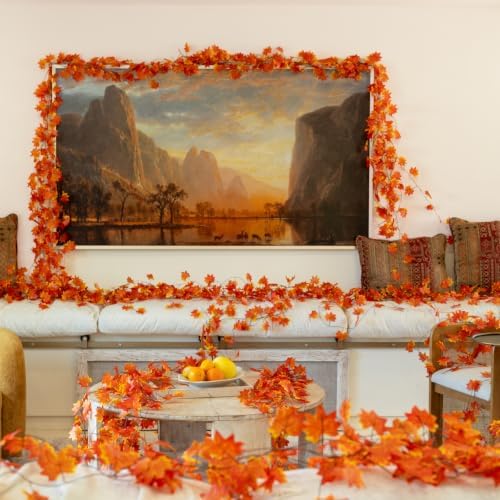 CQURE 14 Pack Fall Leaf Garland, Hanging Vines Garland Artificial Fall Maple Leaves Thanksgiving Decor for Home Wedding Fireplace Christmas