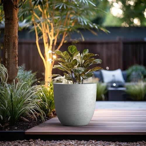Kante Large Round Bowl Pale Gray Concrete Planter 18" Dia, Outdoor