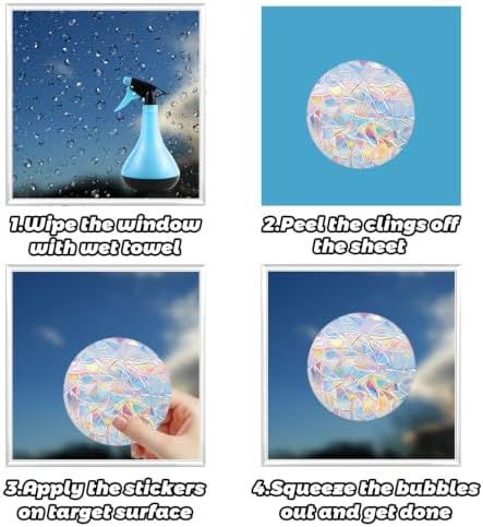64 Pcs Window Decals to Prevent Bird Strikes - Anti-Collision Window Stickers for Birds, Rainbow Vinyl Suncatcher Stickers, Reusable Static Clings for Bird Window Deterrent, No Glue Needed