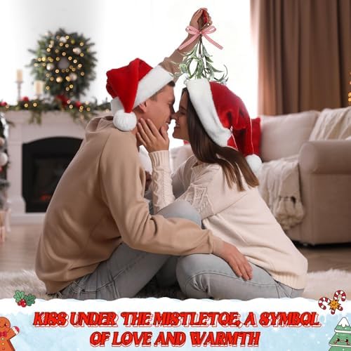 XunYee 12 Pcs Christmas Mistletoe Hanging Picks with Bow, White Berries