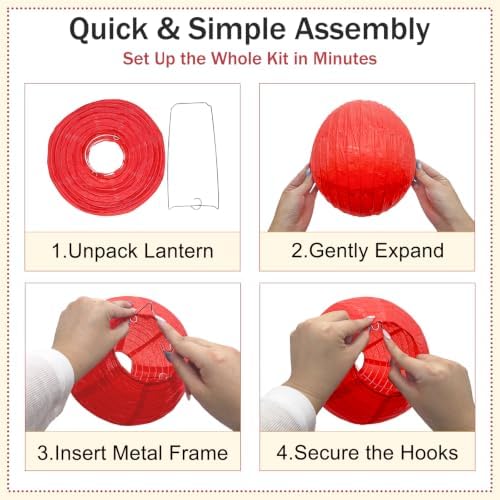 Red and White Paper Lanterns, 12Pcs 6-10 Inch Hanging Party Decorations