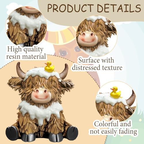 3 Pcs Highland Cow Bathroom Figurines Decor, Resin Bathroom Decor