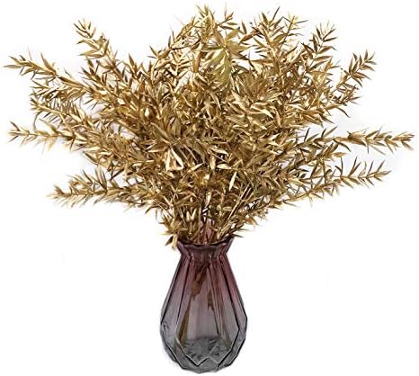Artificial Plants for Christmas Decor, PASYOU Plastic Grass Fake Shrubs Simulation Sharp Leaves Indoor Outdoor Home Garden Planter Filler Party Hotel Verandah Wedding Faux DIY Decoration - Gold 4 Pack