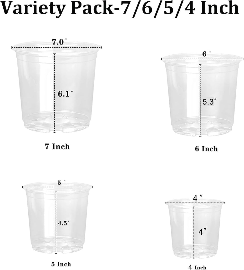 OUPSAUI 28 Pack 4/5/6/7 Inch Clear Nursery Pots for Plants with Drainage Holes, Clear Plastic Seedling Flower Plant Pot