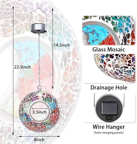 Yinns Solar Mosaic Bird Feeder, Fly Through Bird Feeders for Garden Decor