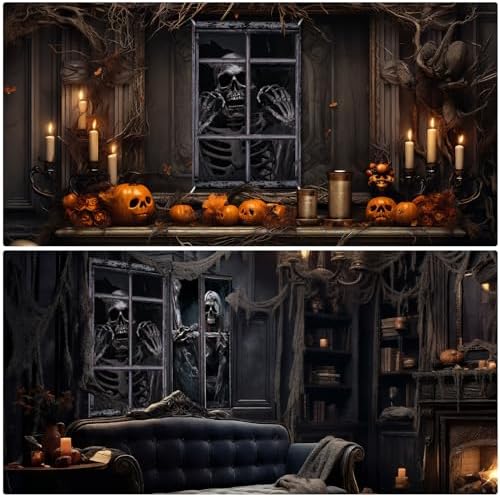 Newwiee 2 Pcs Scary Halloween Curtain Window Silhouette Cover, Skull