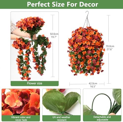IINQCMY Artificial Flowers Fall Hanging Basket Outdoors Fake Begonias