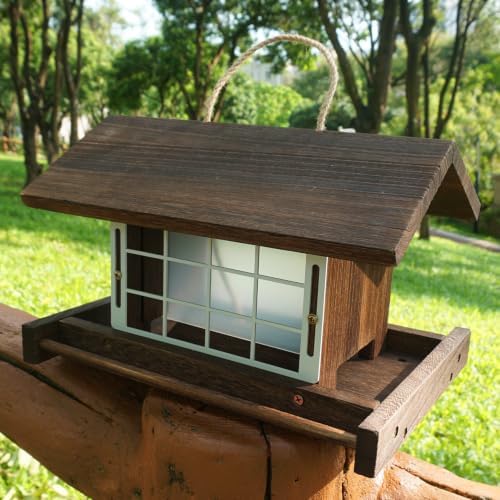Hanging Wooden Bird Feeder with Suet Cage Fat Ball Holder for Wild Bird