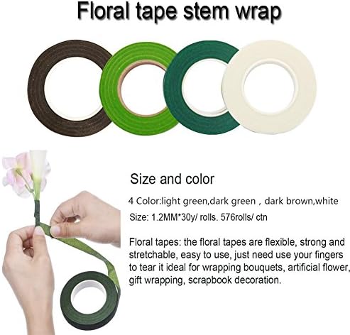 Woohome Floral Stem Arrangement Tools Kit with Wire Cutter Green Floral Tapes 26 Gauge Green and Dark Brown and White Floral Stem Wire and 22 Gauge Paddle Wire for Bouquet Stem Wrap Florist