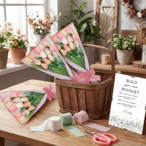 Tinlade 75 Pcs DIY Pink Flower Bar Supplies for Wedding Bridal Shower