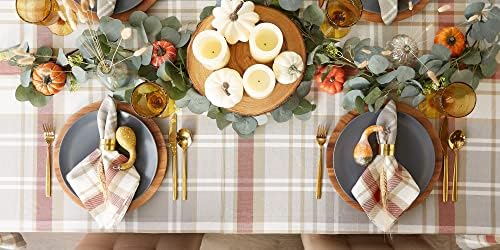DII Thankful Autumn Collection Fall Tabletop Decoration, Rectangle Tablecloth, 60x84, Cozy Picnic Plaid