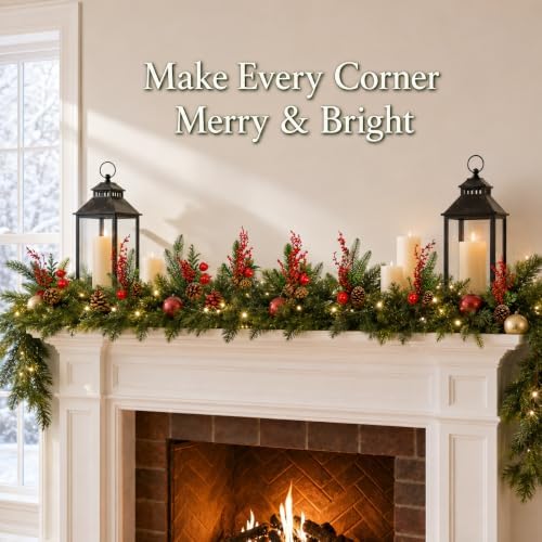 Christmas Floral Picks Set of 8, Snow Flocked Pine Cone Stems for Christmas Tree, Wreaths, Garlands & Holiday Centerpieces, 2 Styles, 4 Each, Pine Berry Floral Sprays for DIY Christmas Crafts, 9.5"