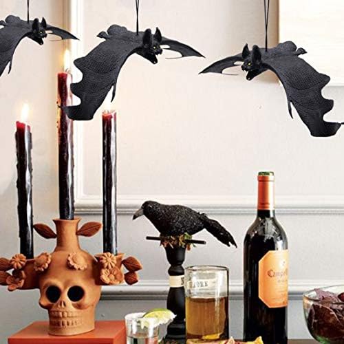ATDAWN Halloween Hanging Bats, Rubber Bats, Realistic Looking Spooky Bats, Flying Bats Halloween Decoration, 6 Pack