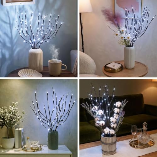 AMARS 2 Pack Lighted Branches Lights Battery Operated Twig Willow Decorative LED Branch for Vase Home Decoration 20leds (White)