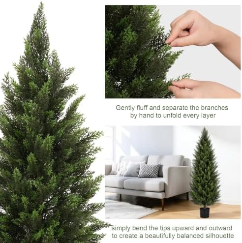VIVATREES 5FT Artificial Topiary Cedar Trees, UV-Resistant Faux Evergreen Outdoor Plants, Artificial Pine Tree for Outdoor Front Porch Patio Entryway Decor, Set of 2