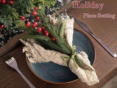 24 Pcs Norfolk Pine Stems, 13.8" Artificial Faus Pine Branches, Real Touch Pine Branch, Christmas Greenery Stems Pine Pick for Vase, DIY Garland, Wreaths, Home, Wedding, Garden, Holiday Decor