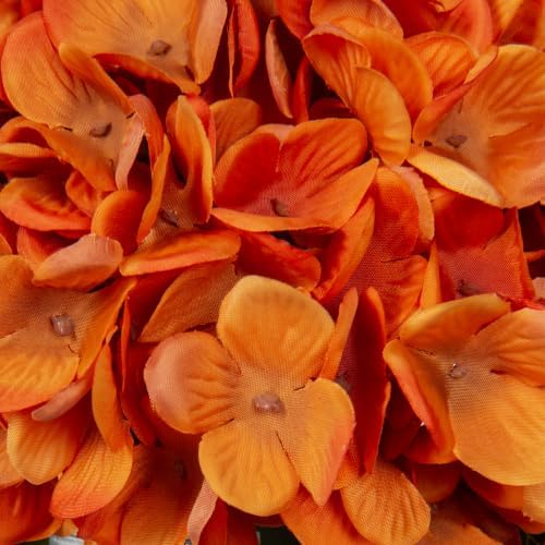 Hollyone Orange Fall Hydrangeas with Vase Indoor Faux Fall Hydrangea Artificial Flowers Decor Silk Fake Flowers Arrangements in Glass Vase Autumn Festival Table Centerpiece Fall Decorations for Home