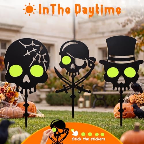 KODIBO Halloween Decorations Outdoor 3-Pack Metal Skull Garden Stakes