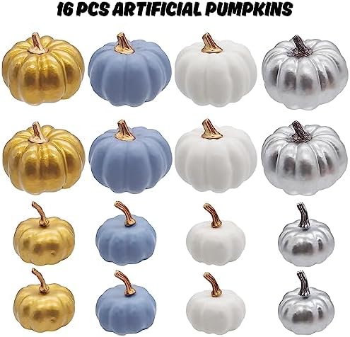Ueerdand 16 PCS Fall Decor Artificial Pumpkins Burlap Faux Foam Pumpkins for Harvest Autumn Season Halloween Thanksgiving Holiday Festive Embellishing and Displaying