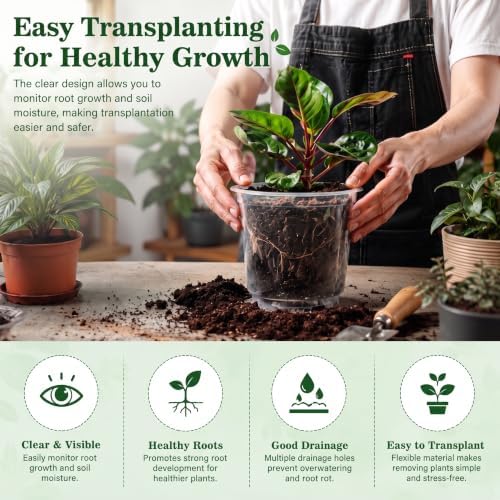 OUPSAUI 20 Pack 5 Inch Clear Nursery Pots for Plants, Clear Plastic Plant Pots with Drainage Holes, Flexible Nursery Pots Variety Pack, Seedling Planter Seed Starter Pots (5 Inch)
