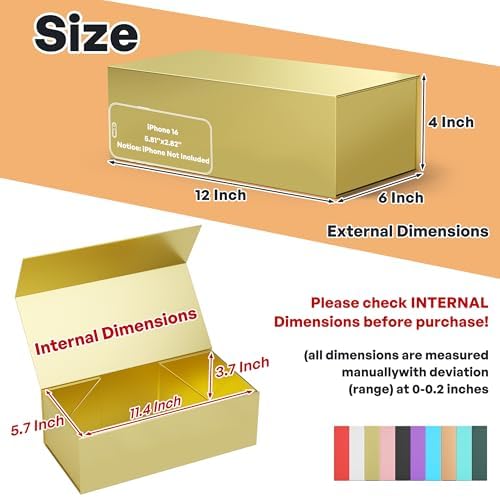 RYDDOY Gold Gift Box, 12x6x4'' Gift Boxes with Lids for Presents