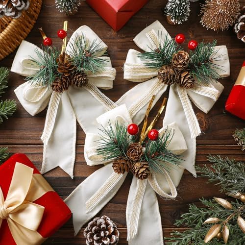 Moucuny 6 Pcs Christmas Velvet Bows Champagne Plaid