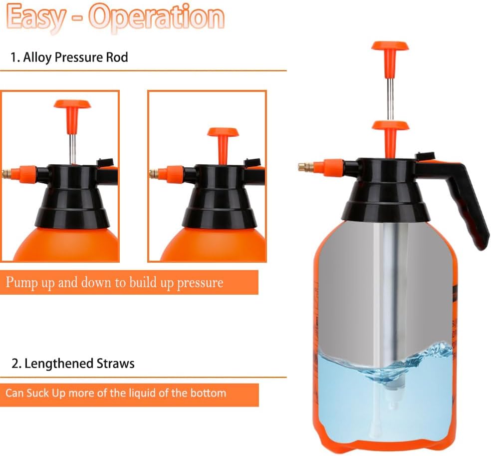 2L/0.5Gal Handheld Pressure Sprayer, Portable Pump Watering Can with Adjustable Nozzle, Garden Sprayer for Indoor