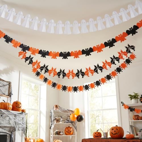 8 Pack Halloween Paper Garland Decoration Set, Witch Ghost Paper Chain