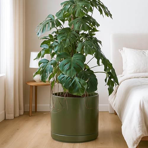 D'vine Dev 14 Inch Ceramic Planter Pot, Olive, 94-O-G-J