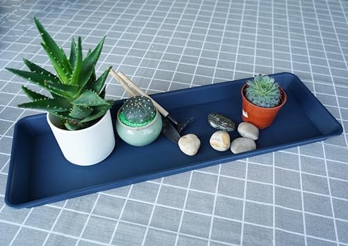 VUWEZ 2 Pack Plastic Plant Trays, Rectangular 14 inch, Indoor/Outdoor Plant Water Drip Trays for Flower Pot Planter, Windowsill (6.8 x 14.5'', Blue)