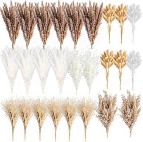 650PCS Natural Dried Pampas Grass Boho Home Decor Bouquet Phragmites Dried Flowers Bouquet for Wedding Floral Arrangements Home Decorations (650PCS)