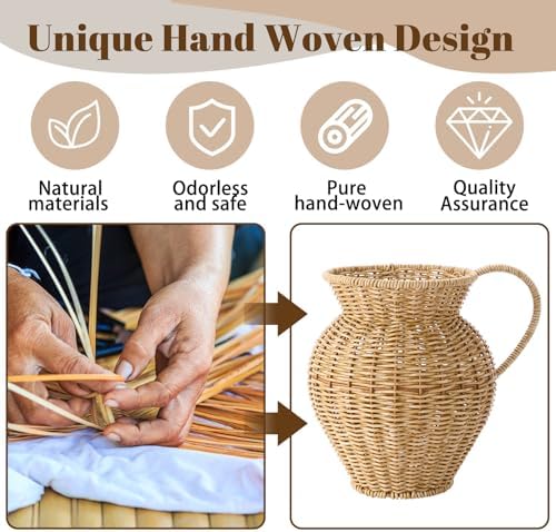 Faux Rattan Vase Wicker Vase Country Style, Single Handle, 14.2"h