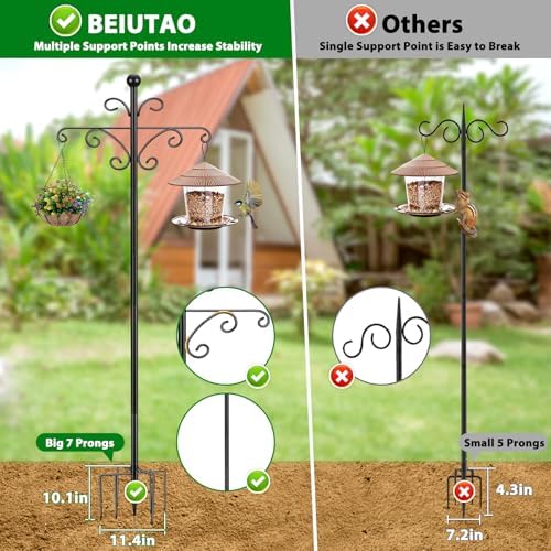 2 Pack 76 Inch Shepherd Hooks, Heavy Duty Bird Feeder Pole 7 Prong Base