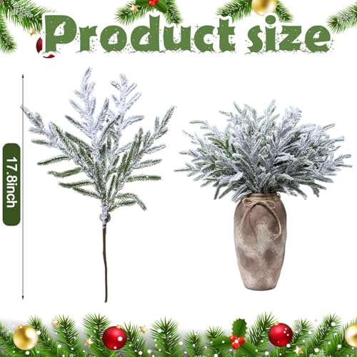 Wavwavw 12 Pcs Christmas Snowy Norfolk Pine Branches 18 Inch