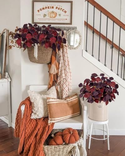 Briful 3 PCS Fall Leaves Artificial Magnolia Leaf Bush, 15" Burgundy Autumn Fake Greenery Picks for Vase Floral Arrangement Kitchen Table Home Fall Decoration