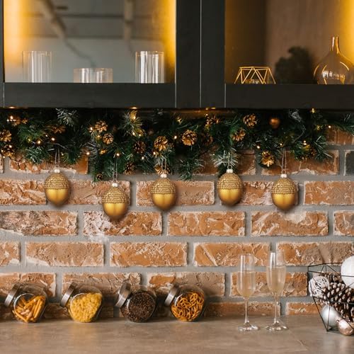 Lyrow 24 Pcs Christmas Acorn Ornaments Gold Plastic Hanging Tree Decor
