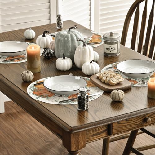 Artoid Mode Pumpkin Eucalyptus Round Fall Placemats Set of 4-14 Inch