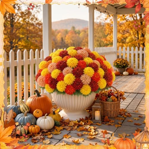 XunYee 12 Pcs Fall Artificial Flowers for Outdoor,Assorted Faux Mums
