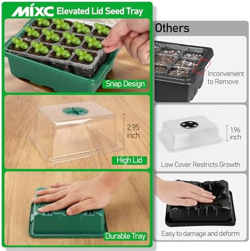 MIXC 10 Pack Seed Starter Tray, 120 Cell Stater Kit with Elevated Lid Green